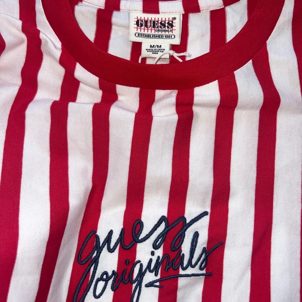 New Size S&M GUESS Originals Aven Stripe Tee Red Cream Navy ASAP Relaxed Fit T - Picture 9 of 11